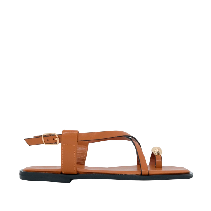 Sandalias flats Estela para mujer color tan