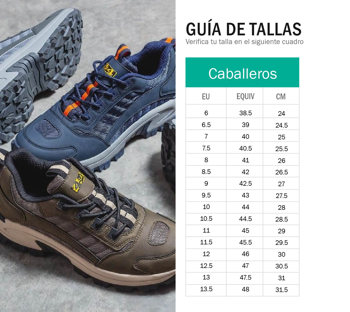 Tabla conversion zapatos hombre hot sale